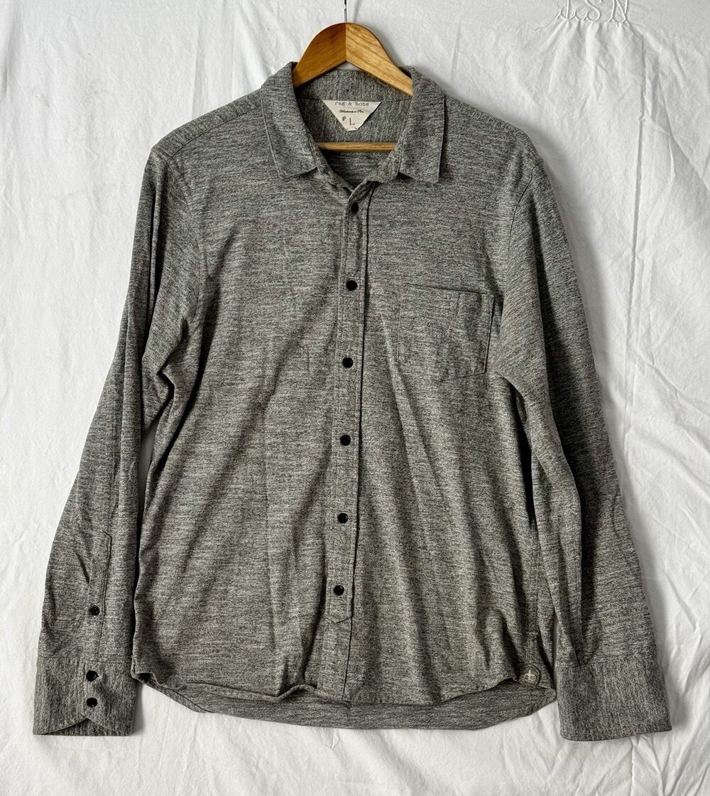Rag & Bone Mens Long Sleeve Knit Button Up Casual Shirt Heather Gray Size L